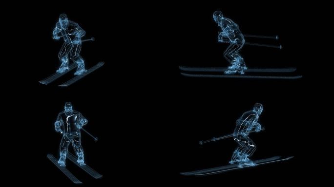 透视全息滑雪运动员透明通道素材