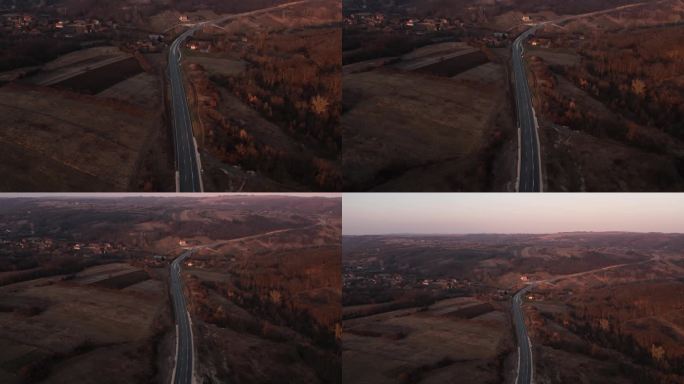 车辆经过的主要道路上的日落