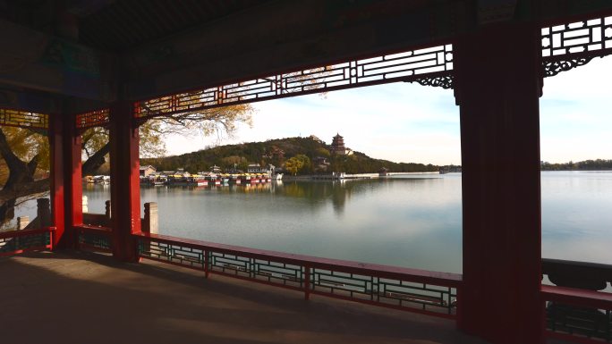 北京颐和园万寿山昆明湖西堤秋景