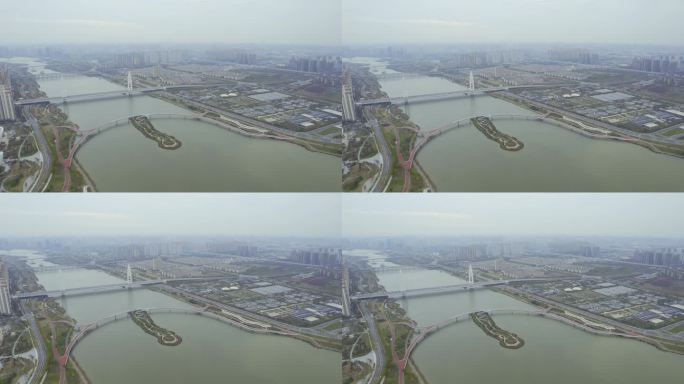 西安浐灞浐河元朔大桥无人机航拍高清视频