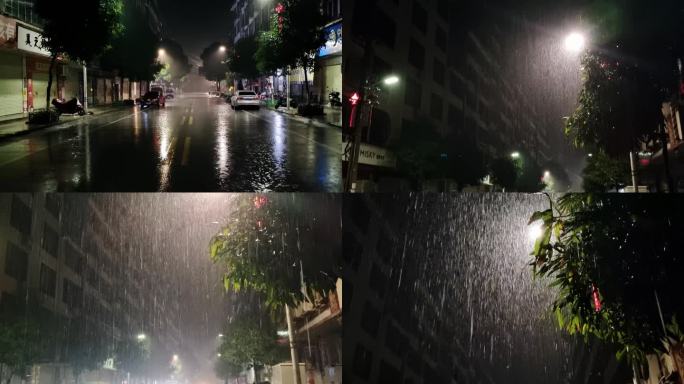 瓢泼大雨唯美雨景 街道雨景下雨视频素材