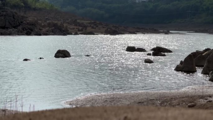 波光粼粼 自然风光 湖边 沙滩 水库露营