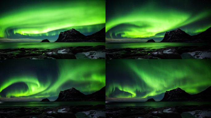 挪威强烈的北极光南北极极光延时摄影