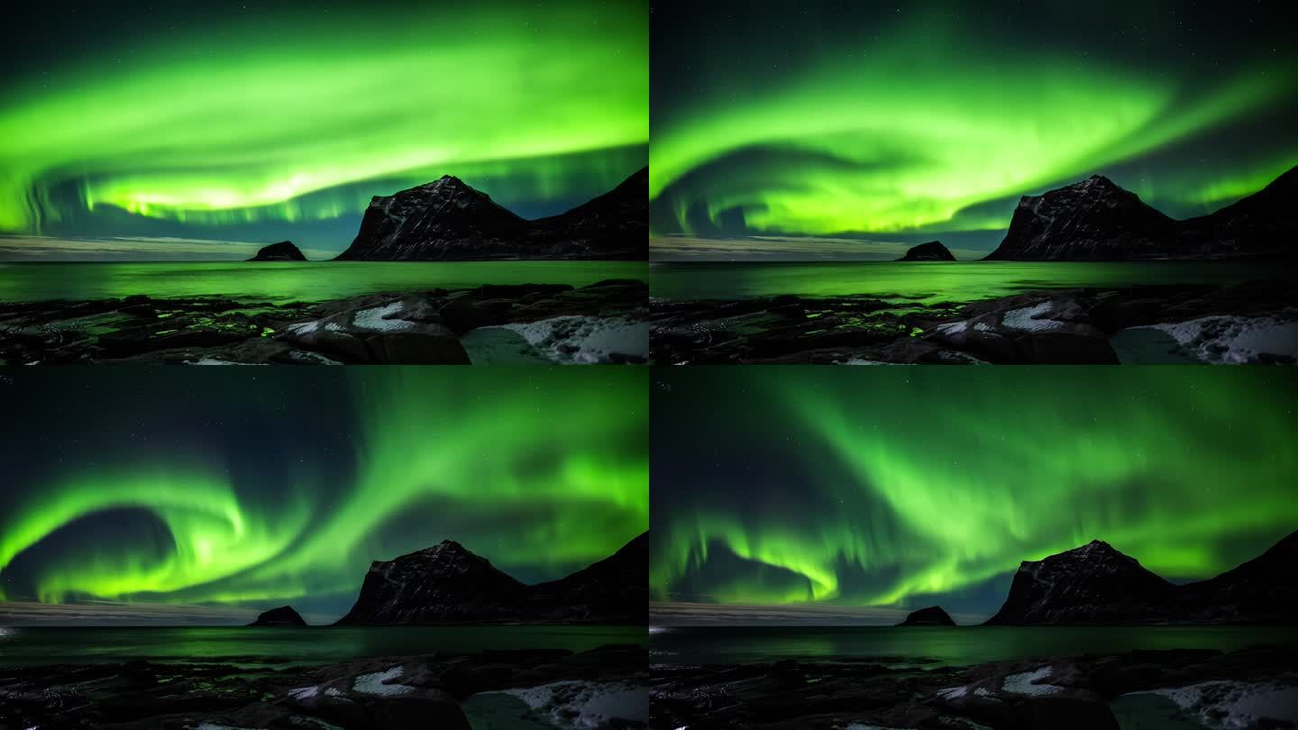 挪威强烈的北极光南北极极光延时摄影