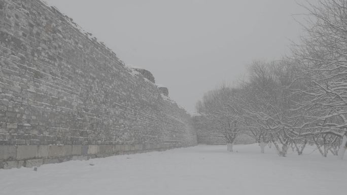 北京古城墙飘雪