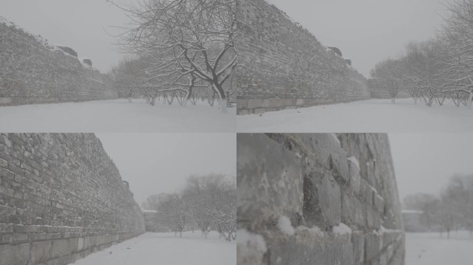 北京古城墙飘雪