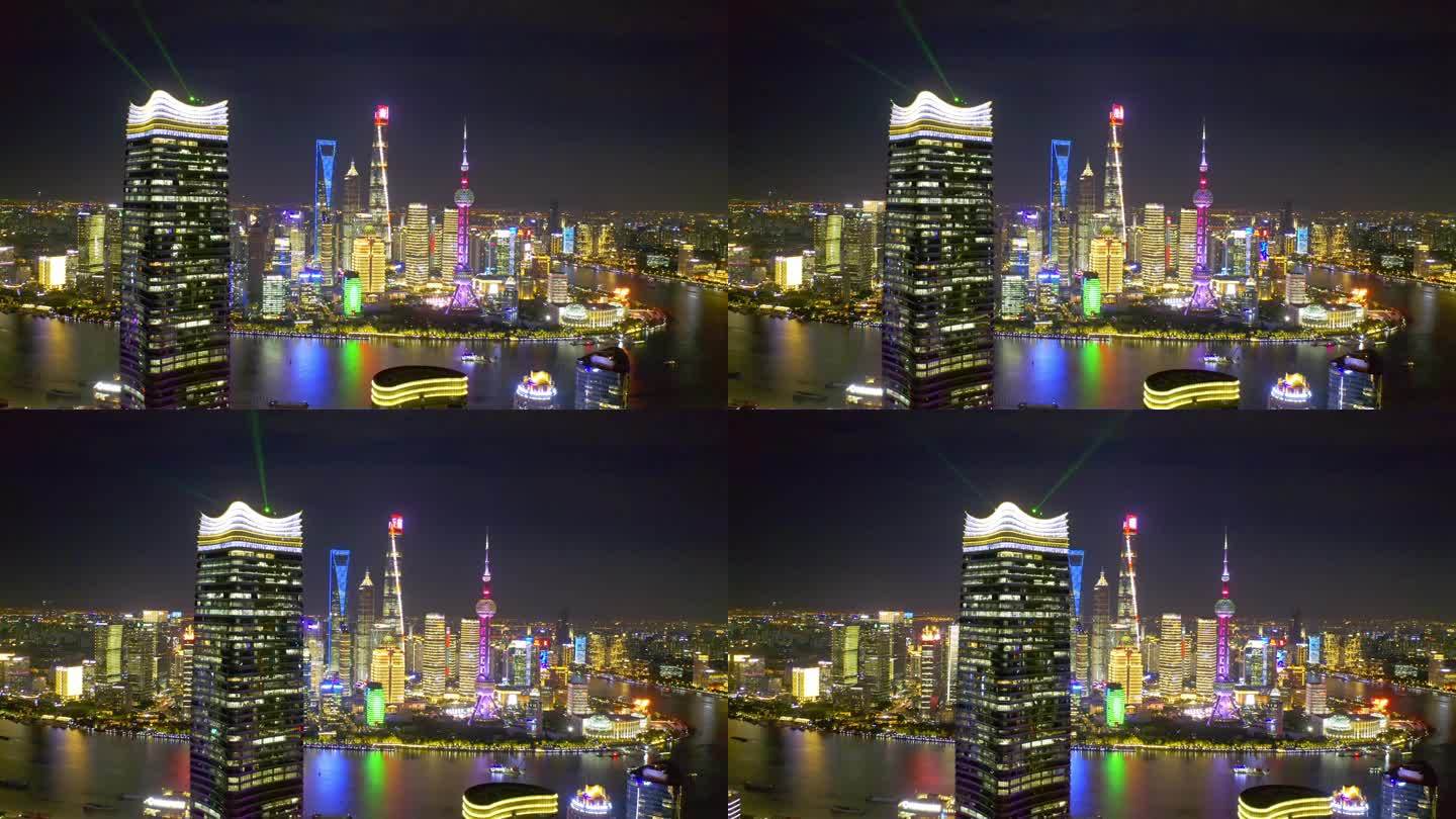 上海虹口区北外滩地标陆家嘴夜景4K航拍