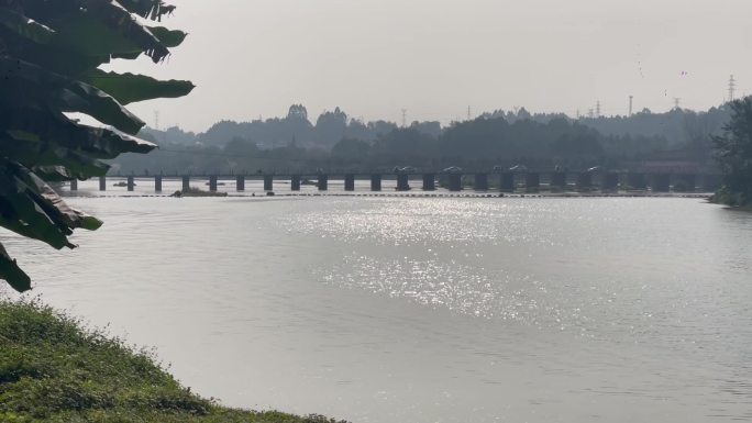 城镇河流流水树林绿植古桥车流1