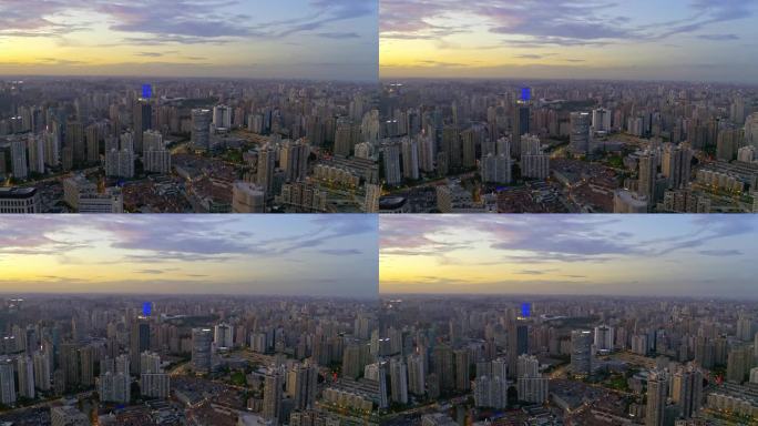 上海虹口区北外滩地标城市内透日落4K航拍
