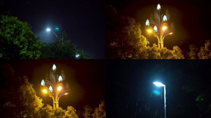 夜晚下雨的路灯