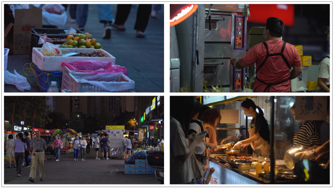 路边菜市场小吃街人流