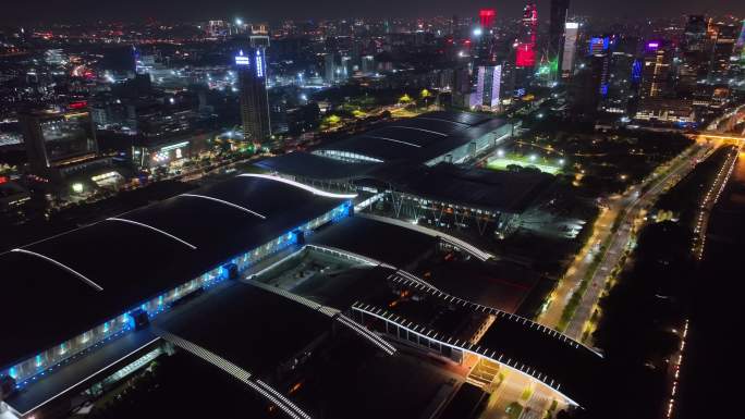 航拍琶洲展馆夜景