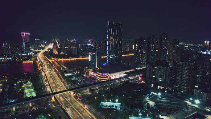 4k珠海城市前山立交晚霞夜景车流