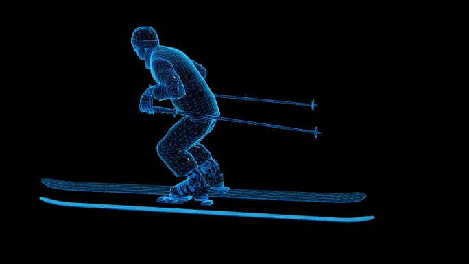 蓝色科技线条滑雪运动员透明通道素材