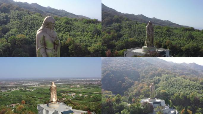 航拍西安周至楼观台老子铜像道教圣地4K