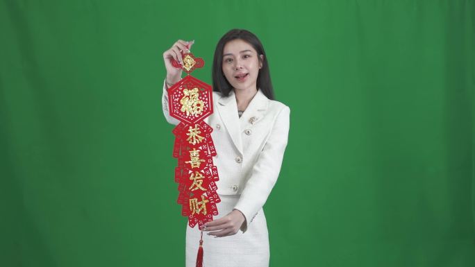 绿幕抠像 主持人美女迎新年祝福吉祥