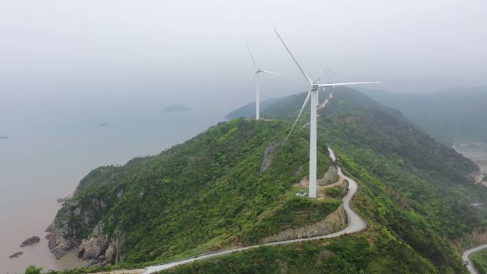 大麦屿风力发电风车 实拍视频  海边风光