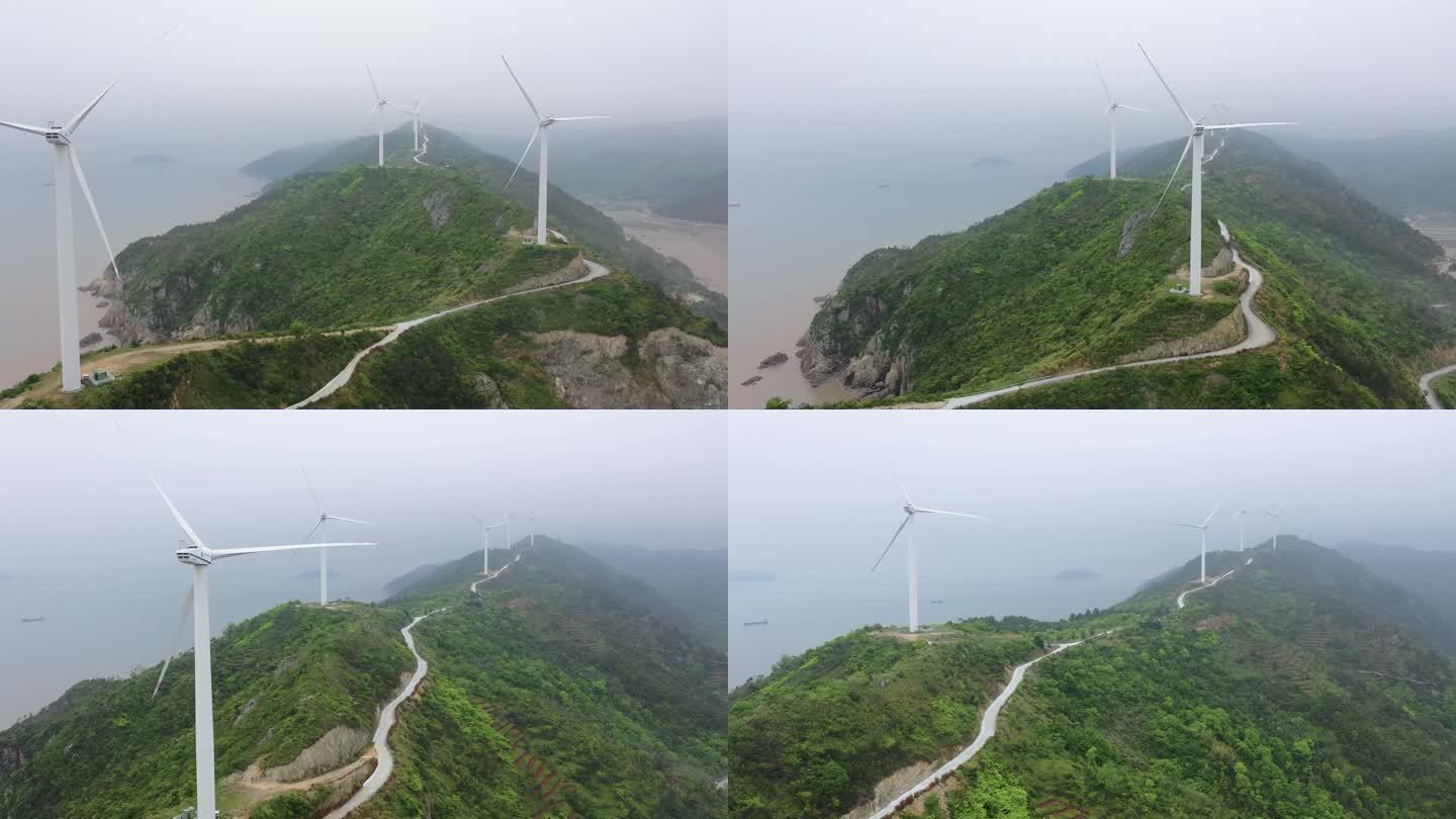 大麦屿风力发电风车 实拍视频  海边风光