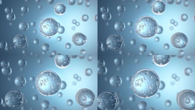 蓝色水珠气泡分子三维广告动画素材