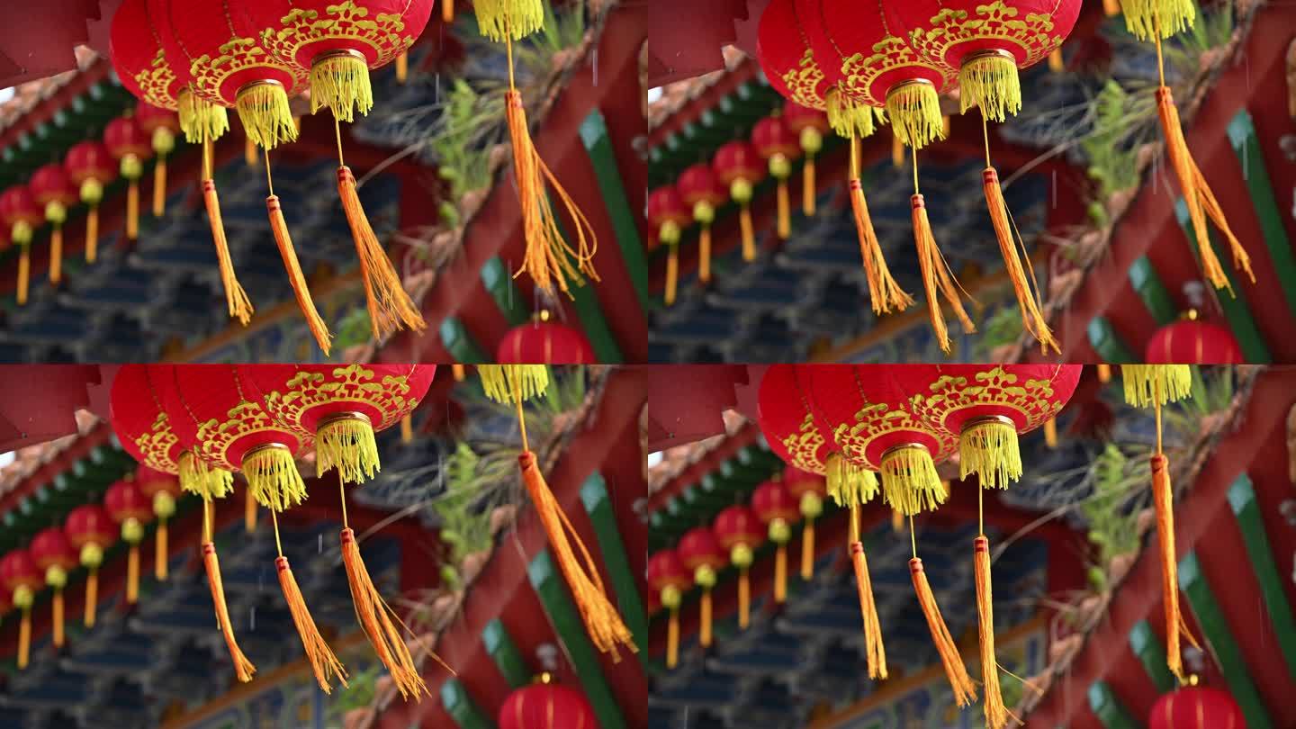 中国新年红灯笼春节新年对联灯会灯笼放烟花