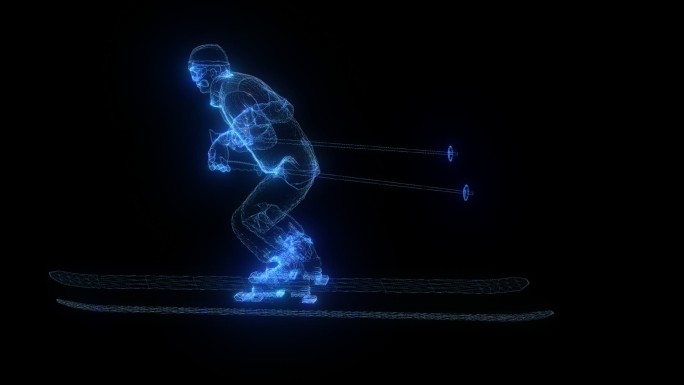 发光全息滑雪运动员透明通道素材