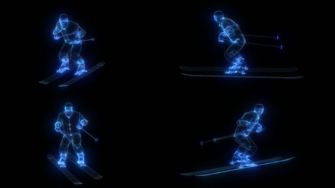 发光全息滑雪运动员透明通道素材