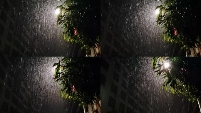 路灯视频忧伤雨天大雨雨点雨点逆光深夜下雨