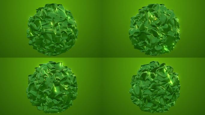 绿色玻璃球变形。抽象动画，三维渲染。库存视频 美国，白俄罗斯，三维，抽象，球体，绿色