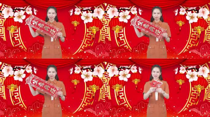 主持人美女迎新年祝福吉祥