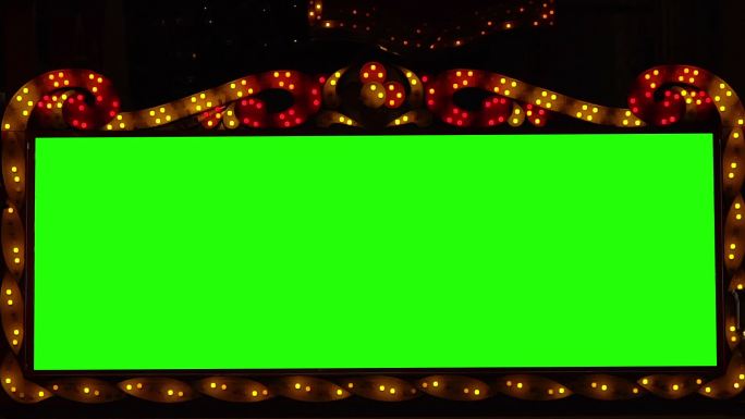 慢镜头：金色灯泡字幕灯横幅背景与绿色屏幕