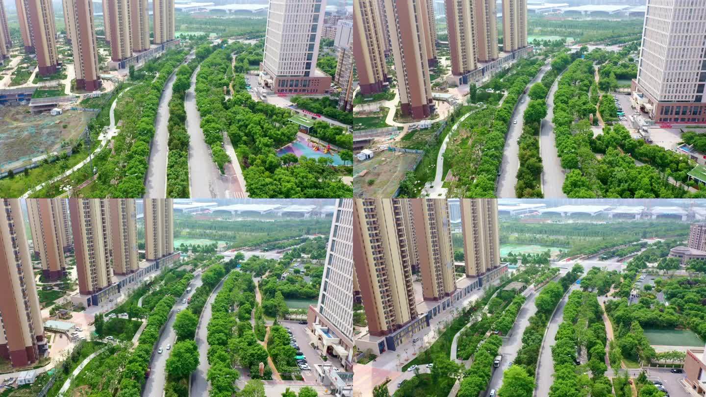 西安城市航拍浐灞东郊绿化带