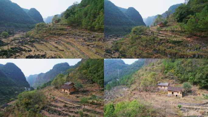 泥土老房子 航拍广西南丹县里湖乡怀里村