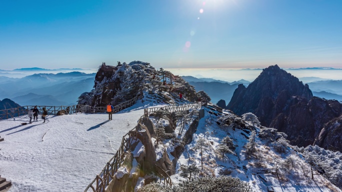 黄山光明顶冬季雪景延时