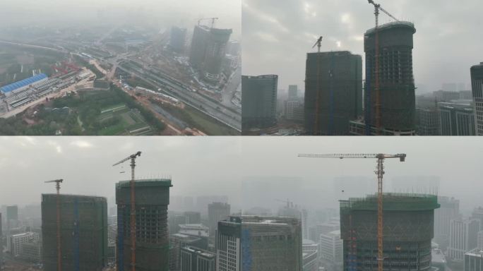 【4K视频】晨雾中的楼房建设