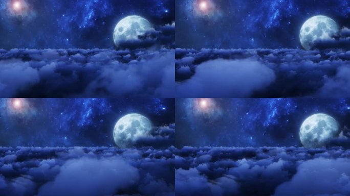 云海夜空月色圆月AE模板