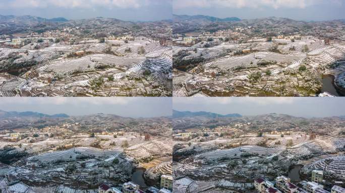 浙江茶园雪景航拍延时