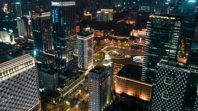 四川成都市天府广场夜景航拍延时