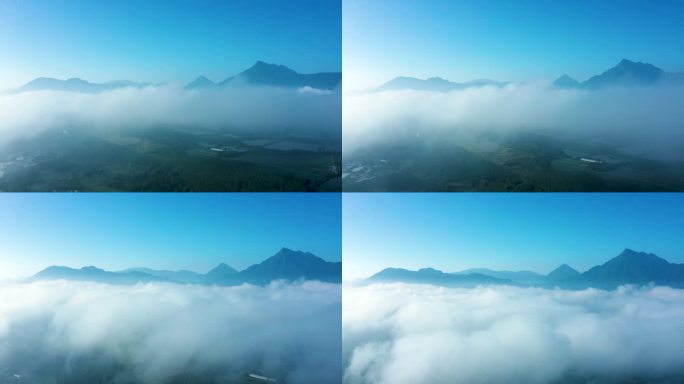 航拍云海仙雾缭绕中的山