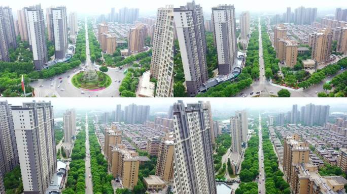 西安城市航拍曲江新区林带绿化