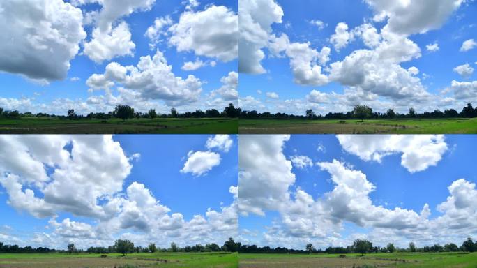 天空中移动的云笼罩着自然美丽的农场，时光流逝