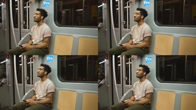 独自一人乘坐地铁在城市里穿梭