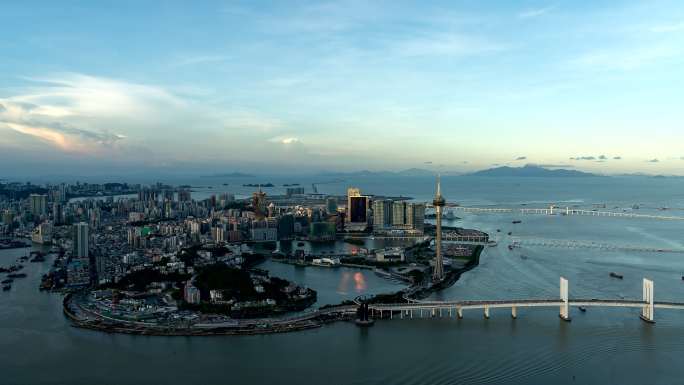 澳门半岛大景日转夜延时视频