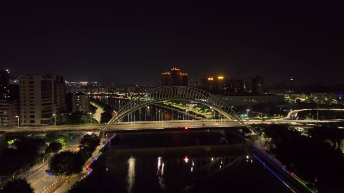 大湾区江门新会东华大桥夜景航拍