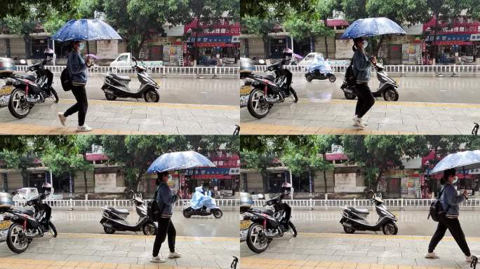 雨天 雨伞行人 斑马线走路的行人雨滴雨点