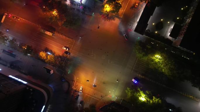 西安城市晚上疫情下的街道夜景航拍2