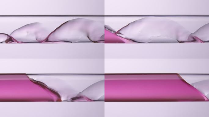 Slo-mo粉红色液体在玻璃管中螺旋流动