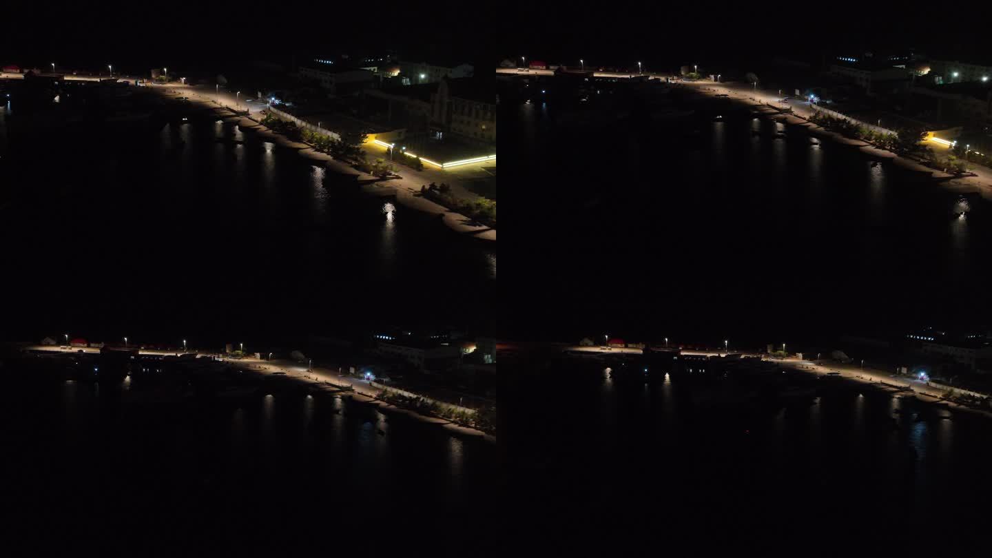 航拍夜色中的威海小石岛港湾