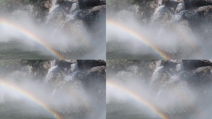 西安大唐芙蓉园的人工瀑布和彩虹