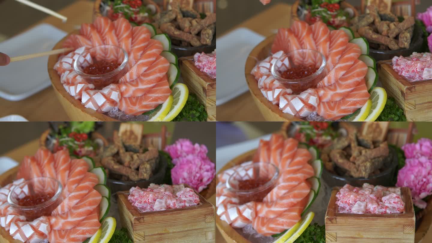 日本食品生鱼片三文鱼摆盘精致日料精致摆盘