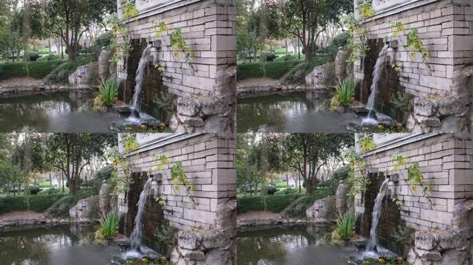 西安大慈恩寺遗址公园的人工瀑布